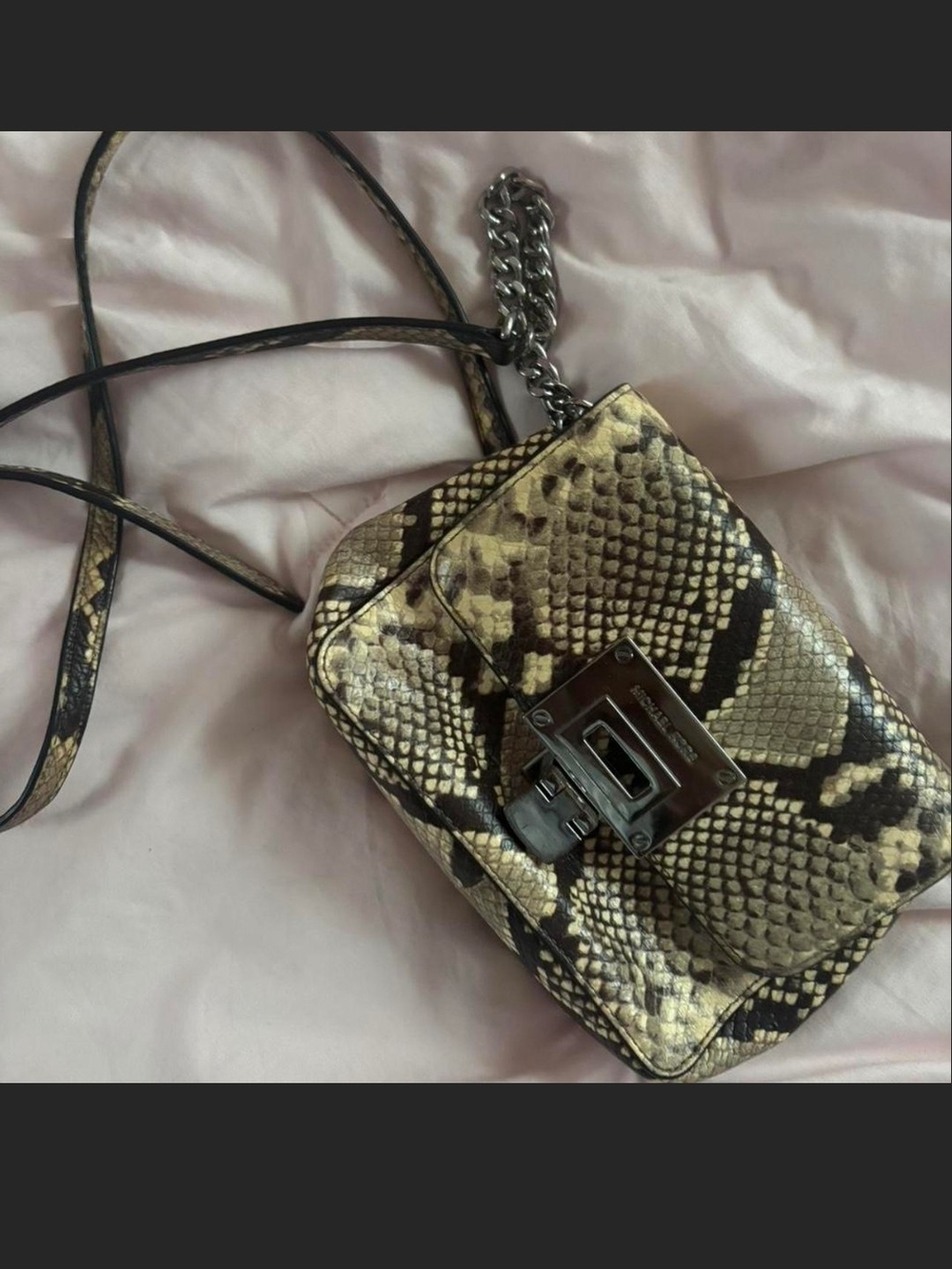 Michael Kors Snake-Print Crossbody Bag in Beige and Black